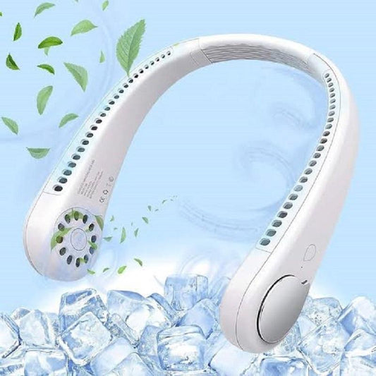 Rechargeable Neck Fan, White Neck Fan with 3 Speeds & Fast Charge